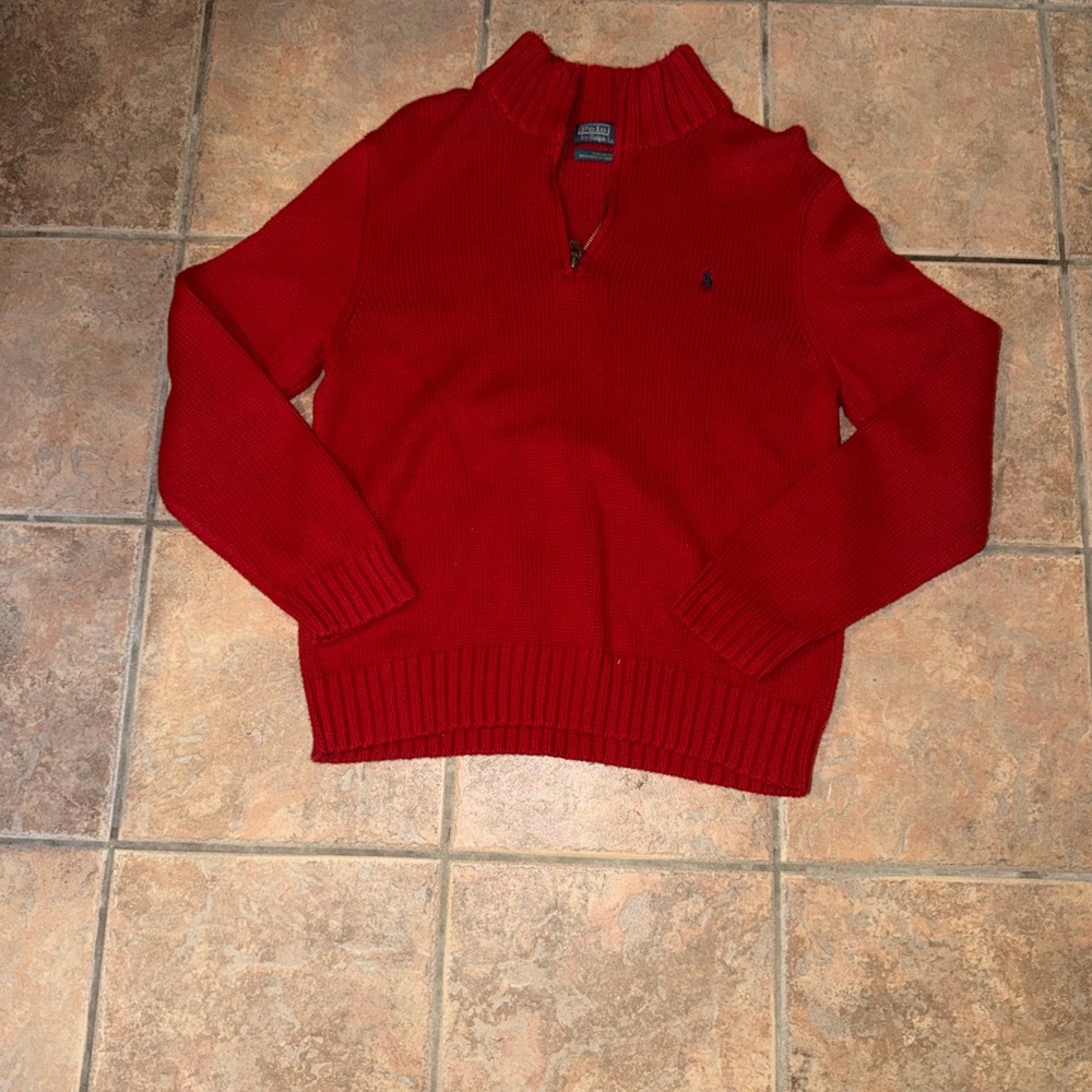 Ralph Lauren Men's Red Zip Mock-Neck Sweater